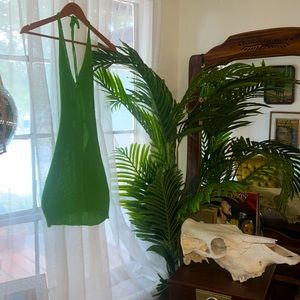 Crochet Knit Green Mini Dress with Open Back